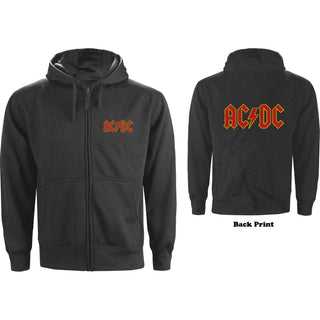 AC/DC Zipped Hoodie: Logo (Back Print)