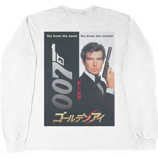 James Bond 007 Unisex Long Sleeve T-Shirt: Goldeneye Japanese Poster (White) (Back Print)