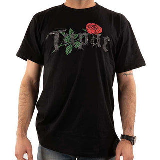 Tupac Embellished T-Shirt: Rose Logo
