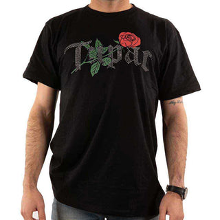 Tupac Embellished T-Shirt: Rose Logo