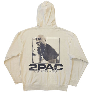 Tupac Zipped Hoodie: Logo & Black Portrait (Sand) (Back Print)