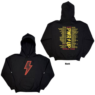 AC/DC Pullover Hoodie: Lightning Bolt World Tour '24-'25 (Black) (Back Print & Ex-Tour) (4X-Large)