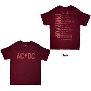AC/DC T-Shirt: Logo EU Tour '25 (Maroon Red) (Back Print & Ex-Tour)
