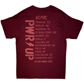 AC/DC T-Shirt: Logo EU Tour '25 (Maroon Red) (Back Print & Ex-Tour)