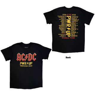 AC/DC T-Shirt: PWR-UP Logo World Tour '24-'25 (Black) (Back Print & Ex-Tour)