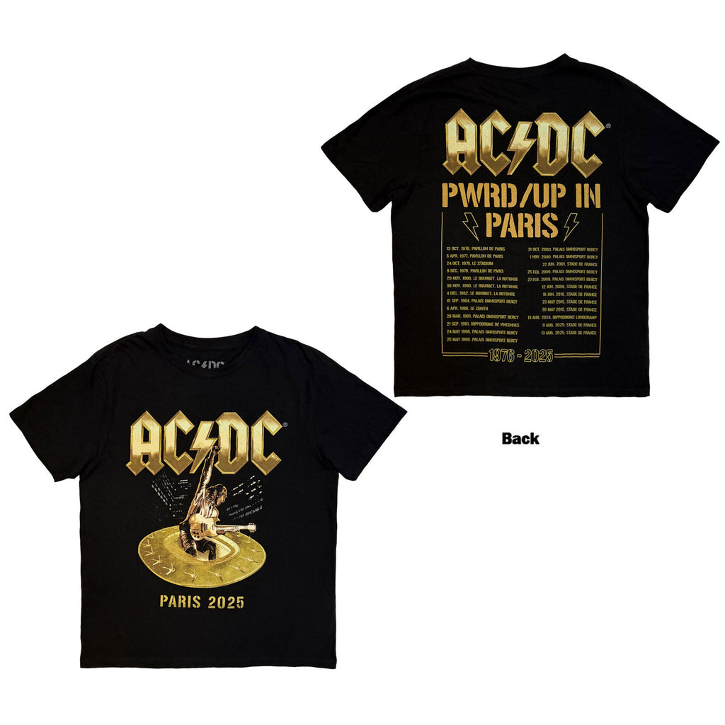 AC/DC T-Shirt: PWR'D-UP In Paris EU Tour '25 (Black) (Back Print & Ex ...