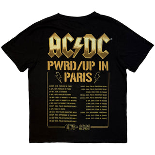 AC/DC T-Shirt: PWR'D-UP In Paris EU Tour '25 (Black) (Back Print & Ex-Tour)