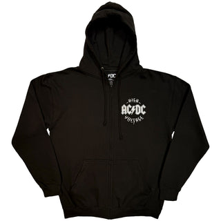 AC/DC Zipped Hoodie: Silver High Voltage EU Tour '25 (Black) (Back Print & Ex-Tour)