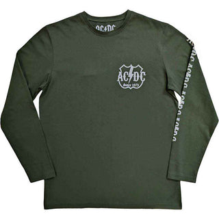 AC/DC Unisex Long Sleeve T-Shirt: Rock Or Bust (Green) (Back & Sleeve Print)
