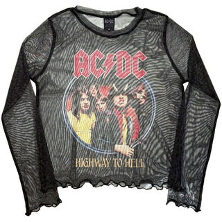 AC/DC Ladies Long Sleeve Mesh Crop Top: Highway To Hell (Black)