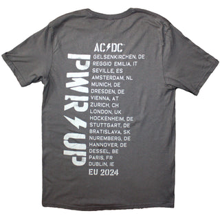 AC/DC Unisex T-Shirt: Logo PWR-UP EU Tour '24 (Grey) (Back Print & Ex-Tour)