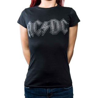AC/DC Ladies Slim Fit T-Shirt: Logo (Embellished)