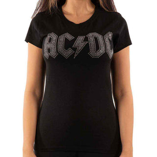 AC/DC Ladies Slim Fit T-Shirt: Logo (Embellished)