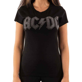 AC/DC Ladies Slim Fit T-Shirt: Logo (Embellished)