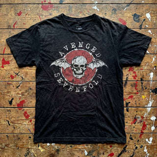 Avenged Sevenfold Unisex Premium Carbon T-Shirt: Deathbat Red Circle (Black)