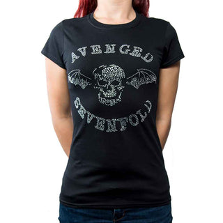 Avenged Sevenfold Ladies Embellished T-Shirt: Death Bat (Diamante)