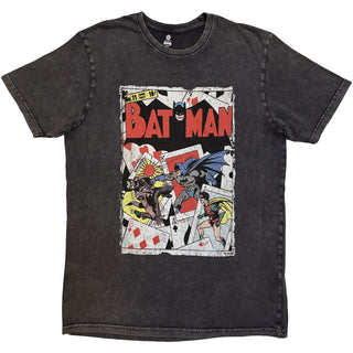 DC Comics Stone Wash T-Shirt: Batman Playing Cards (Charcoal Grey) (Back Print)