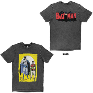 DC Comics Stone Wash T-Shirt: Batman with Robin Classic Logo (Charcoal Grey) (Back Print)