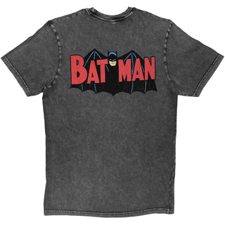 DC Comics Stone Wash T-Shirt: Batman with Robin Classic Logo (Charcoal Grey) (Back Print)