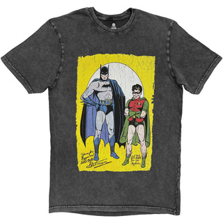 DC Comics Stone Wash T-Shirt: Batman with Robin Classic Logo (Charcoal Grey) (Back Print)
