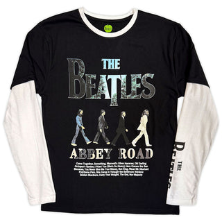 The Beatles Layered Long Sleeve T-Shirt: Abbey Road Infill (Black & White) (Sleeve Print)