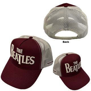 The Beatles Mesh Back Cap: Drop T Logo & Apple (Maroon Red & Natural)