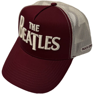 The Beatles Mesh Back Cap: Drop T Logo & Apple (Maroon Red & Natural)