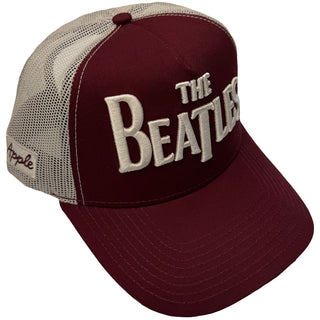 The Beatles Mesh Back Cap: Drop T Logo & Apple (Maroon Red & Natural)
