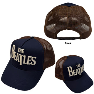 The Beatles Mesh Back Cap: Drop T Logo & Apple (Navy Blue & Brown)