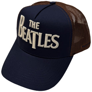 The Beatles Mesh Back Cap: Drop T Logo & Apple (Navy Blue & Brown)