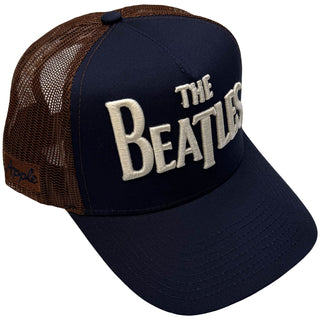The Beatles Mesh Back Cap: Drop T Logo & Apple (Navy Blue & Brown)