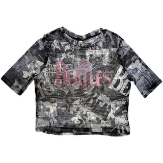 The Beatles Ladies Crop Top: All Over Print & Drop T Logo