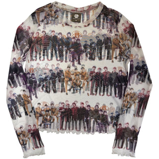 The Beatles Ladies Long Sleeve Mesh Crop Top: Anthology Colours Repeat (White) (All Round)