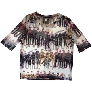The Beatles Ladies Long Sleeve Mesh Crop Top: Anthology Group Repeat (White) (All Round)