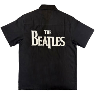 The Beatles Unisex Casual Shirt: Apple Logo / Walking (Black) (Back & Sleeve Print)