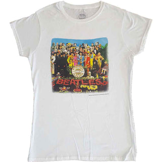 The Beatles Ladies Slim Fit T-Shirt: Sgt Pepper (Back Print)