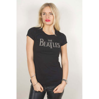 The Beatles Ladies Embellished T-Shirt: Drop T Logo (Diamante)