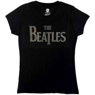 The Beatles Ladies Embellished T-Shirt: Drop T Logo (Diamante)