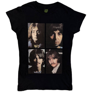The Beatles Ladies Slim Fit T-Shirt: White Album Faces (Back Print)