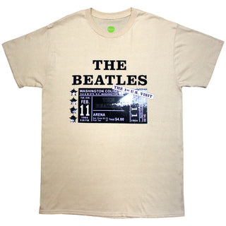 The Beatles Unisex T-Shirt: Washington '64 Promo & Setlist (Sand) (Back Print)