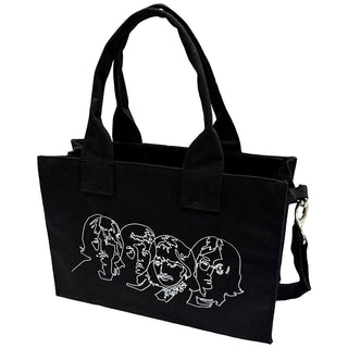 The Beatles Cotton Tote Bag: White Album Faces & Apple (Black) (Back Print)