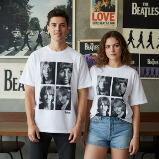 The Beatles Unplugged T-Shirt: Four Portrait Wash (White)