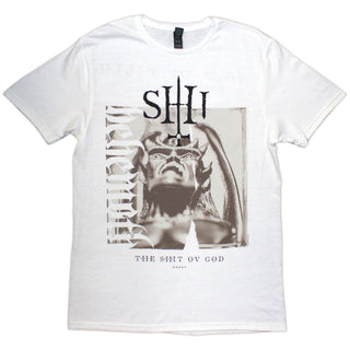 Behemoth Unisex T-Shirt: The Shit Ov God Sepia Parchment (White) (Back Print)
