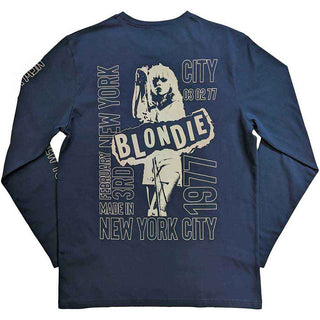Blondie Unisex Long Sleeve T-Shirt: NYC '77 (Denim Blue) (Back & Sleeve Print)