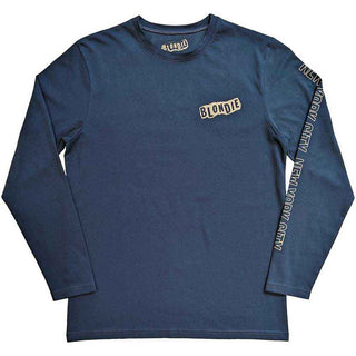 Blondie Unisex Long Sleeve T-Shirt: NYC '77 (Denim Blue) (Back & Sleeve Print)