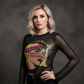 Blondie Ladies Long Sleeve T-Shirt: Punk Poster (Mesh)