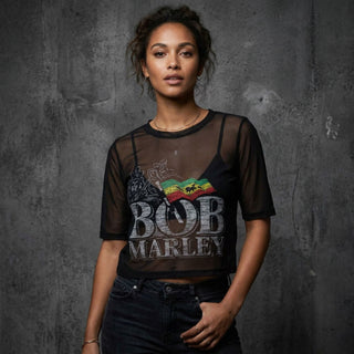 Bob Marley Ladies Mesh Crop Top: Logo (Black)