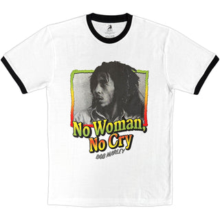 Bob Marley Ringer T-Shirt: No Woman, No Cry (White)