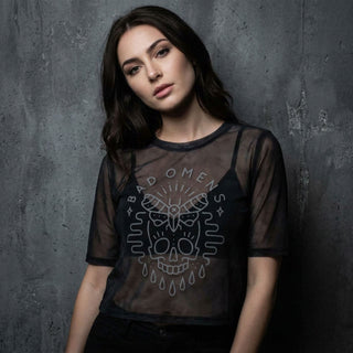 Bad Omens Ladies Crop Top: Moth Skull (Mesh)