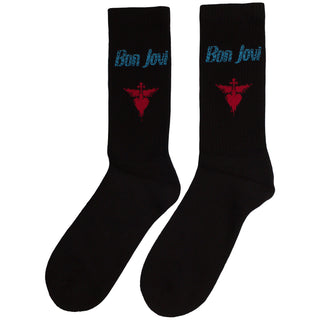 Bon Jovi Unisex Terry Socks: Dagger Heart Blue Logo (Black) (UK Size 7 - 11)